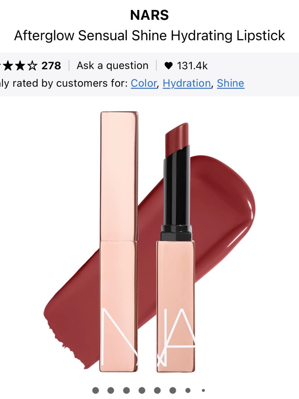 NARS Afterglow Sensual Shine Hydrating Lipstick — Deep Rose Red
